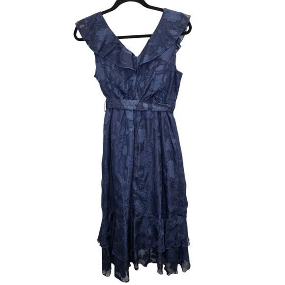 Grace Karin Womens S Dark Blue Floral Faux Wrap Ruffle Sleeveless High Low Dress - Picture 10 of 16